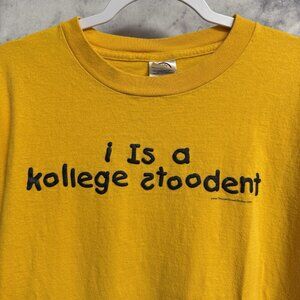 Vintage Funny College Student T Shirt Mens XL Yellow Y2K